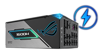 Side view of ROG THOR PSU with power icon