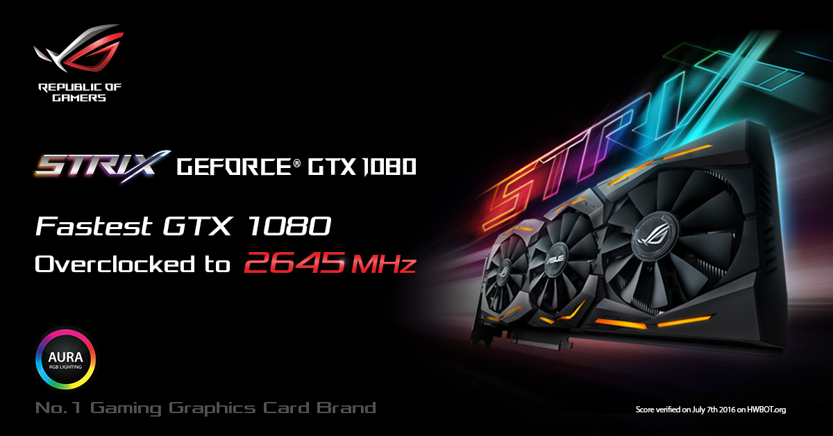 Fastest GTX 1080 With GPU Boost Clock Overclocked to 2645MHz ROG