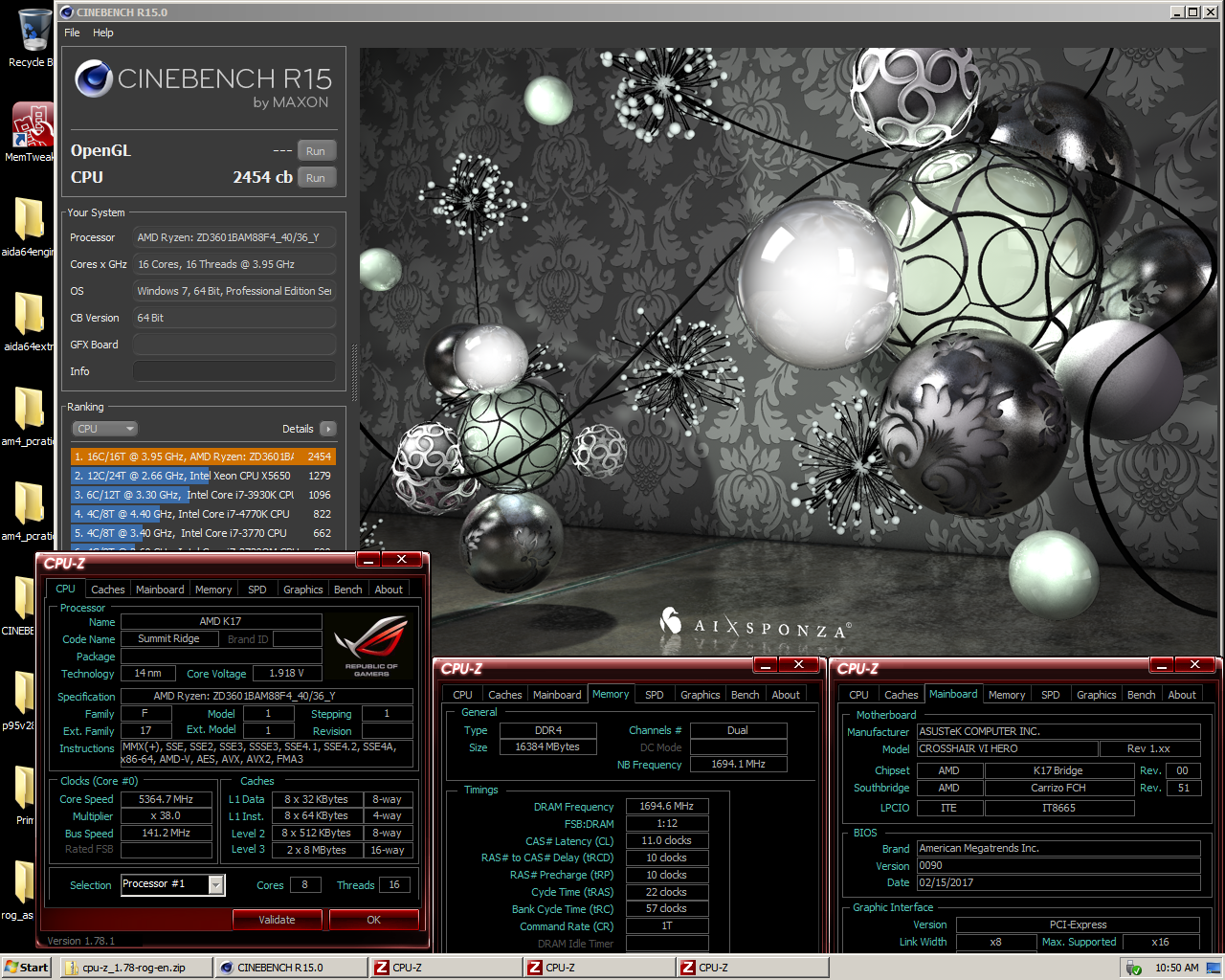 Cinebench R15 8xcores 2454cb by Elmor