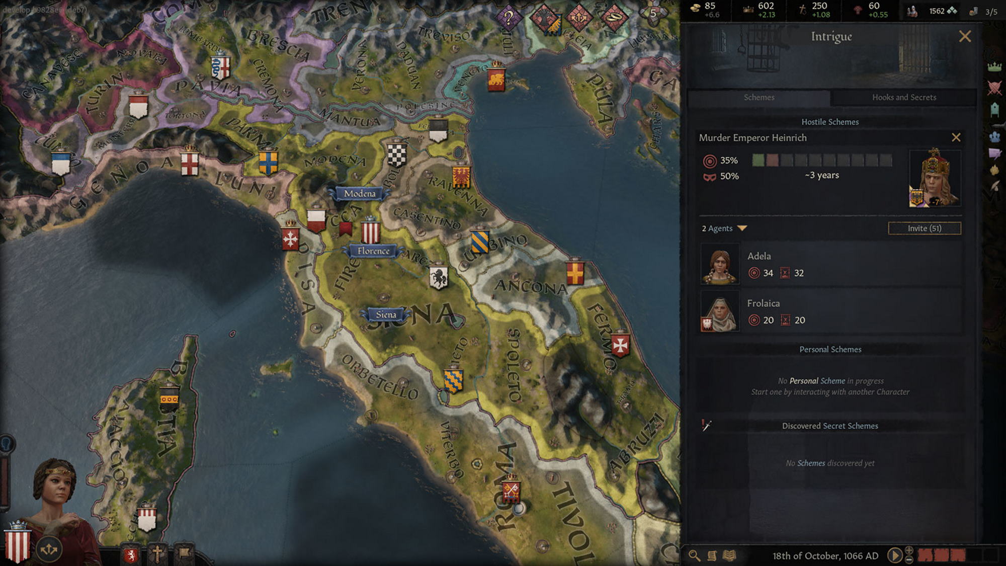 Closeup view of Italy, with an option to murder the current king.