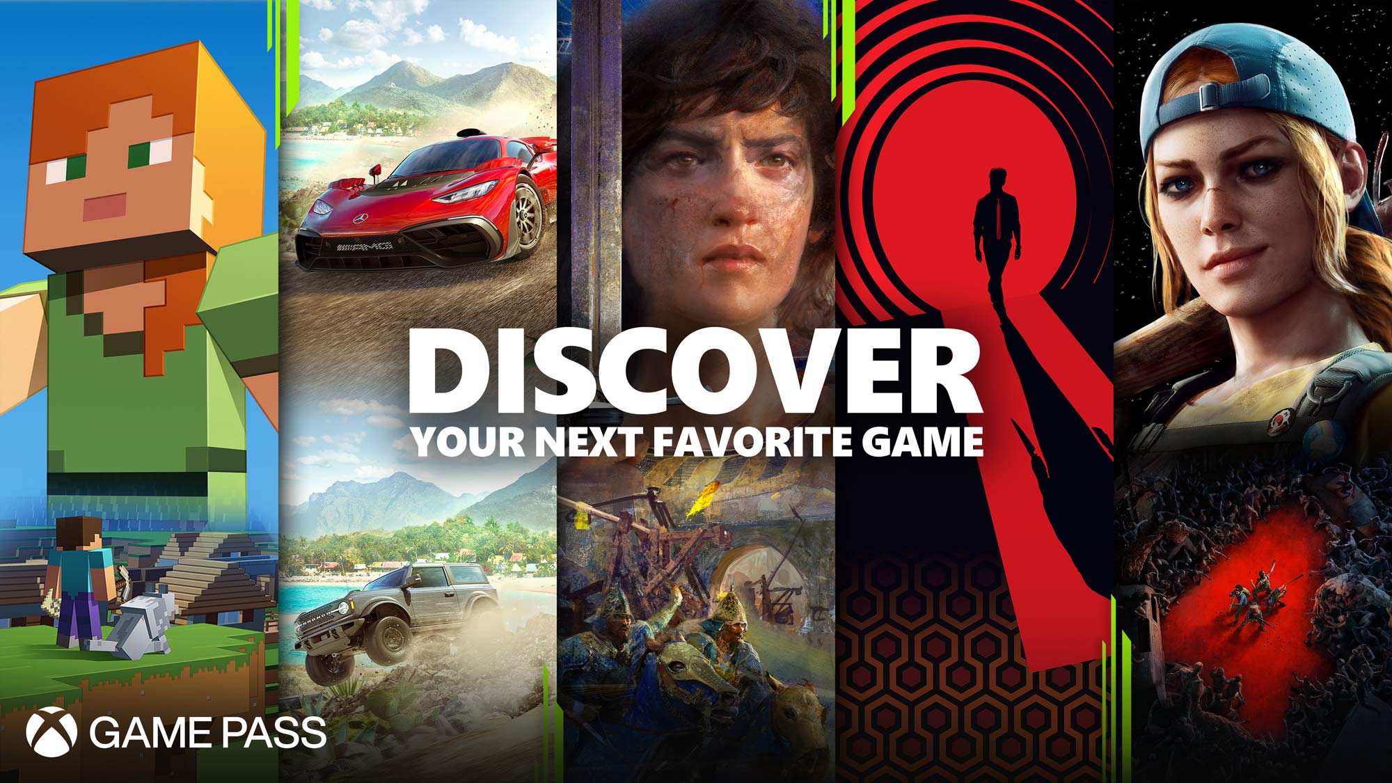 A collage of games available on Game Pass with the heading 