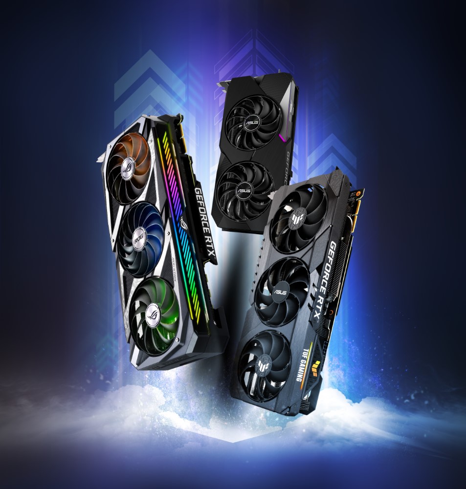 Gaming-PC aufrüsten: Grafikkarten der RTX-Reihe vor blauem Hintergrund