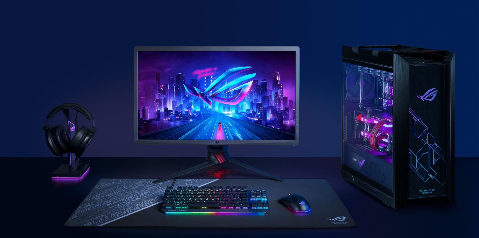 Gaming-Mauspad ROG Sheath BLK LTD in einem kompletten System mit RGB-Beleuchtung