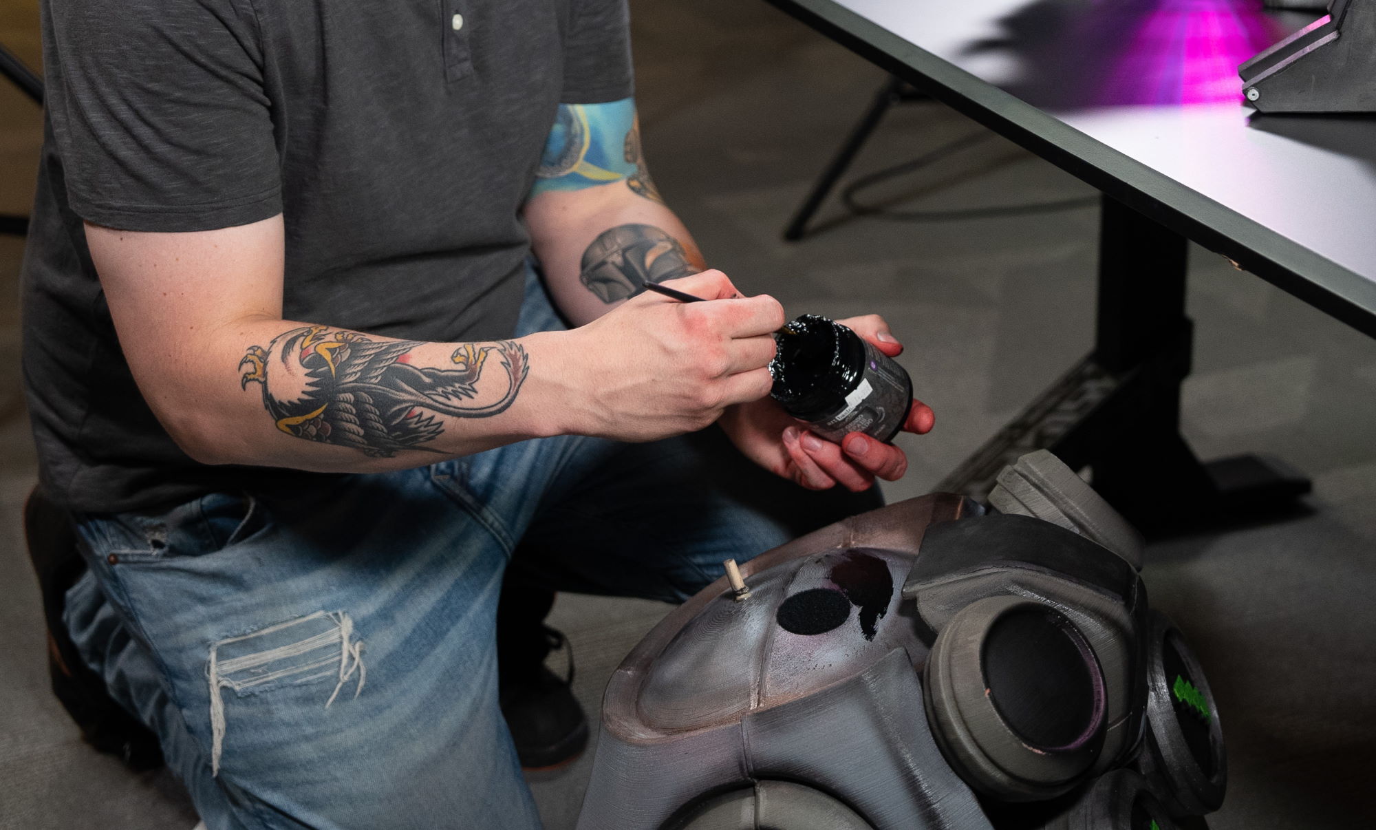 Derek getting ready to attach a piece to OMNI's head