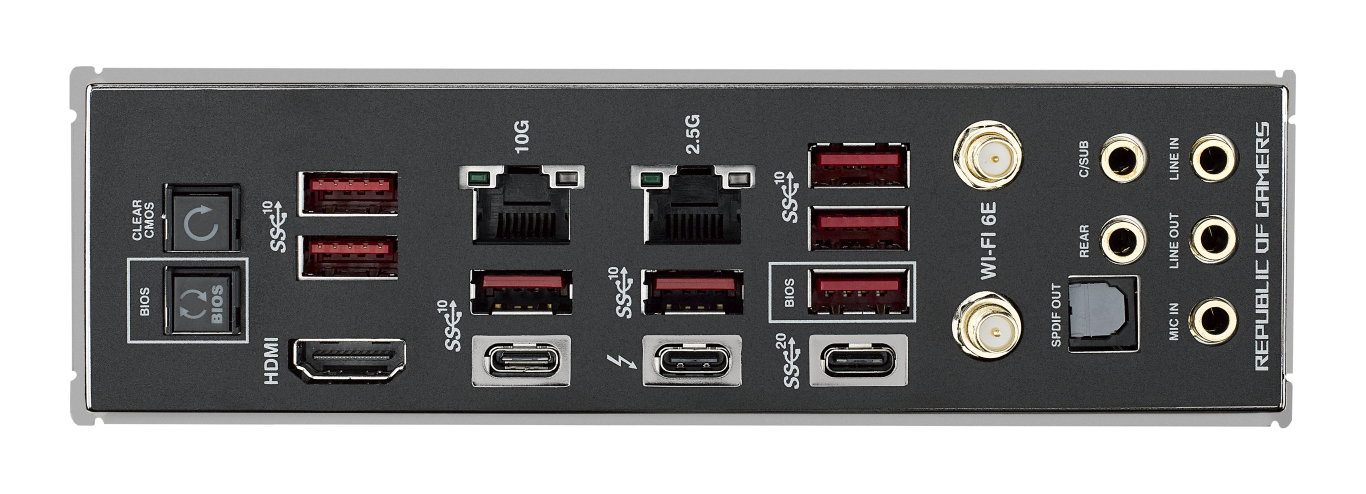 ROG Maximus Z790 EXTREME I/O Shield mit Anschlüssen