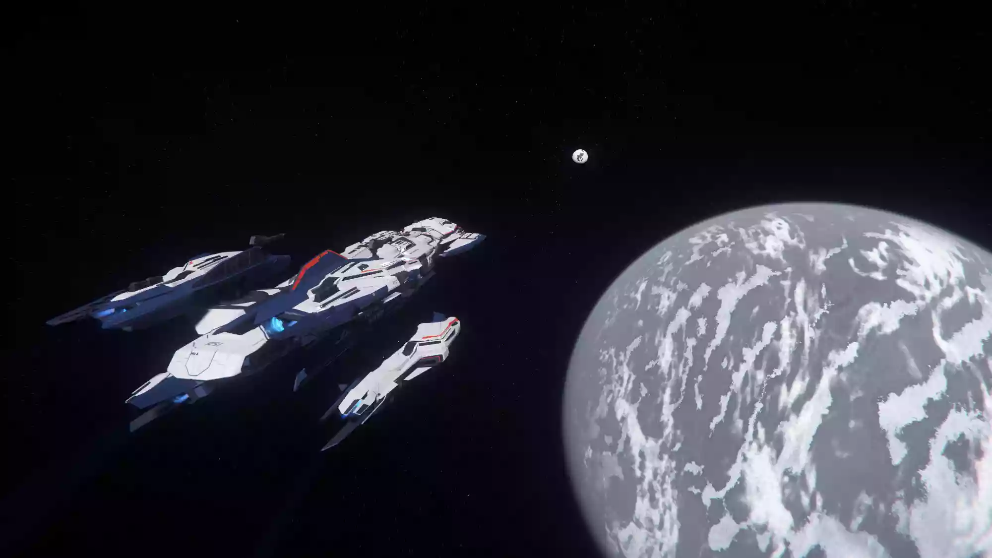 A Constellation Andromeda en route for exploration of a moon.