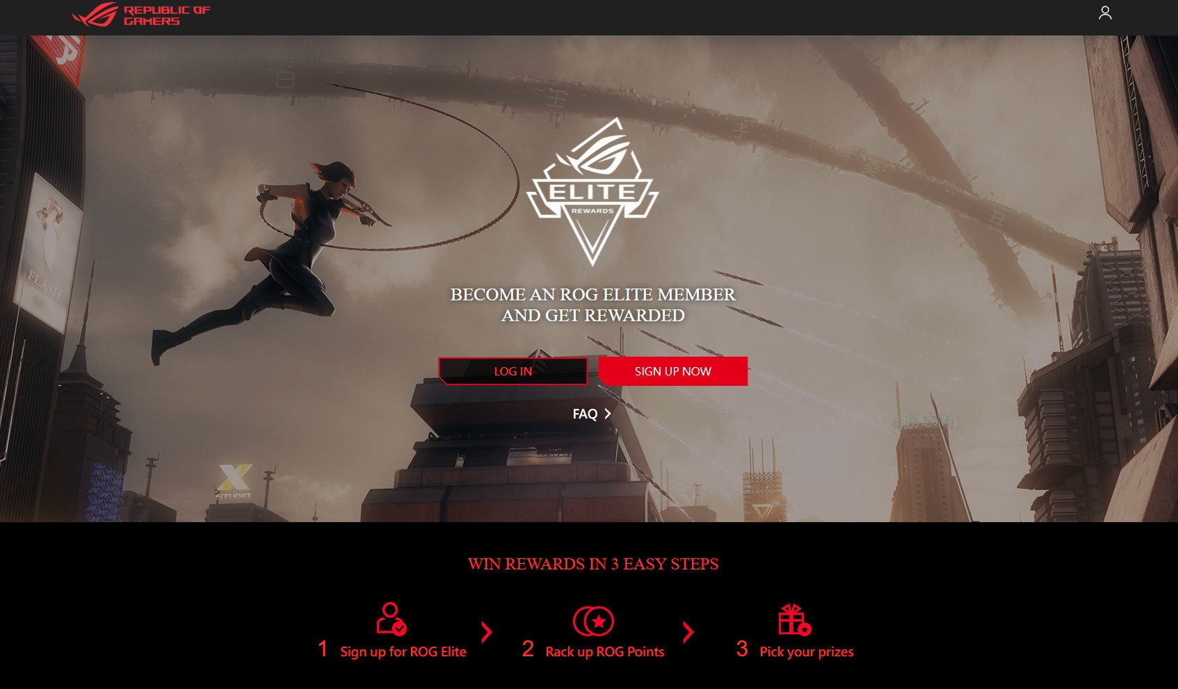 Screenshot of the ROG Elite Rewards homepage.