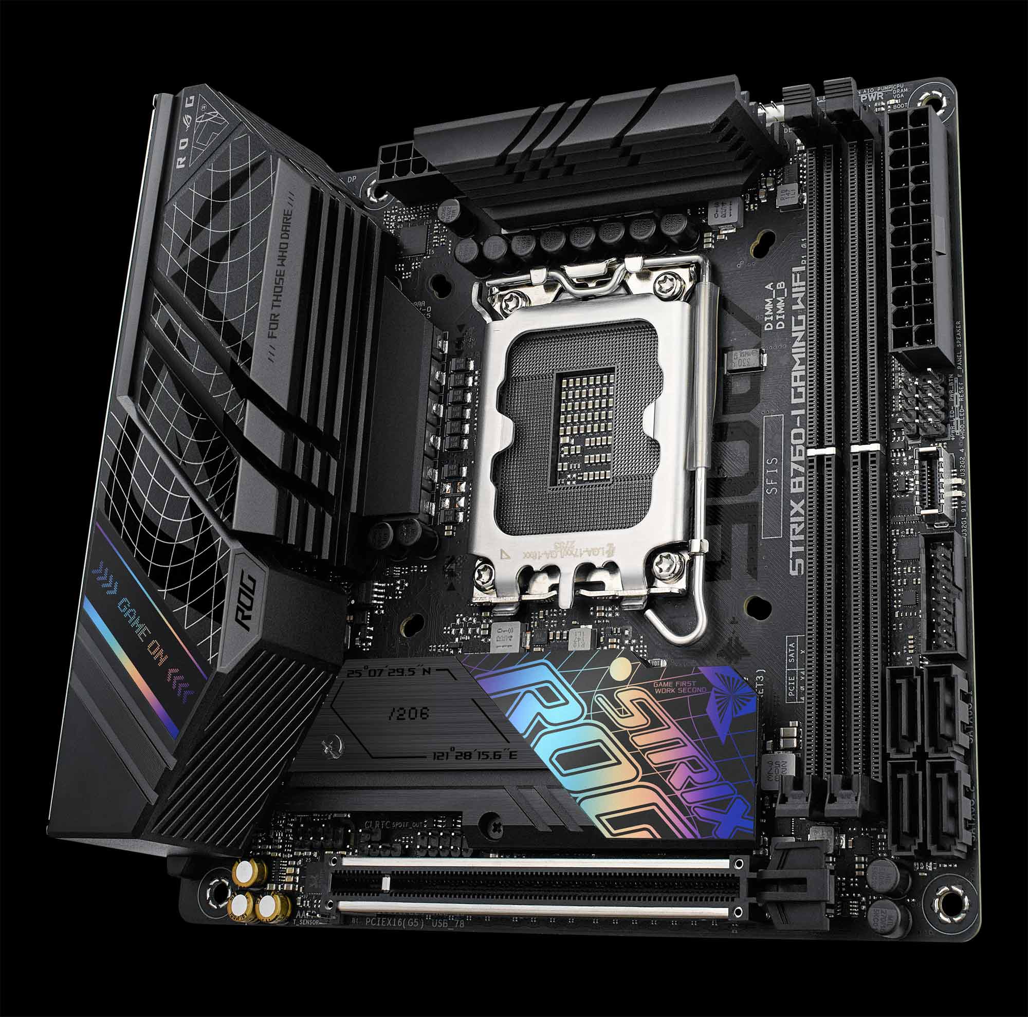 The ROG Strix B760-I Gaming WiFi gaming motherboard on a black background.