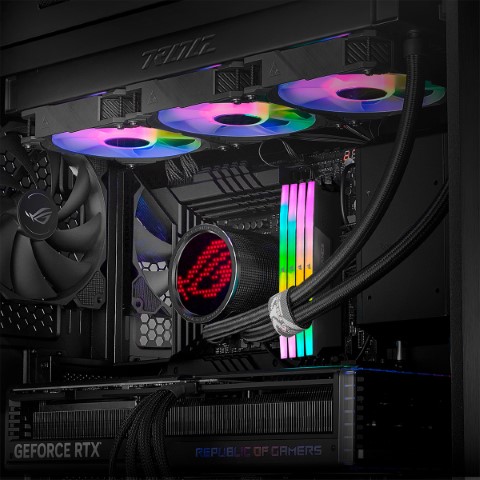 Ein ASUS ROG Mainboard und AIO-Wasserkühlung mit Vengenance Speicherkit