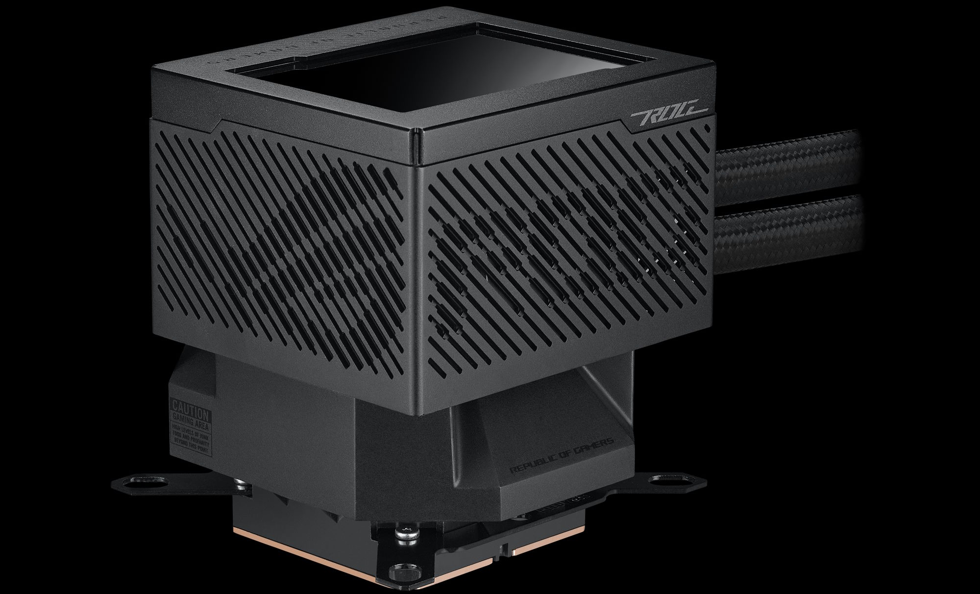 A side view of the pump housing showing the airflow vents for the embedded fan