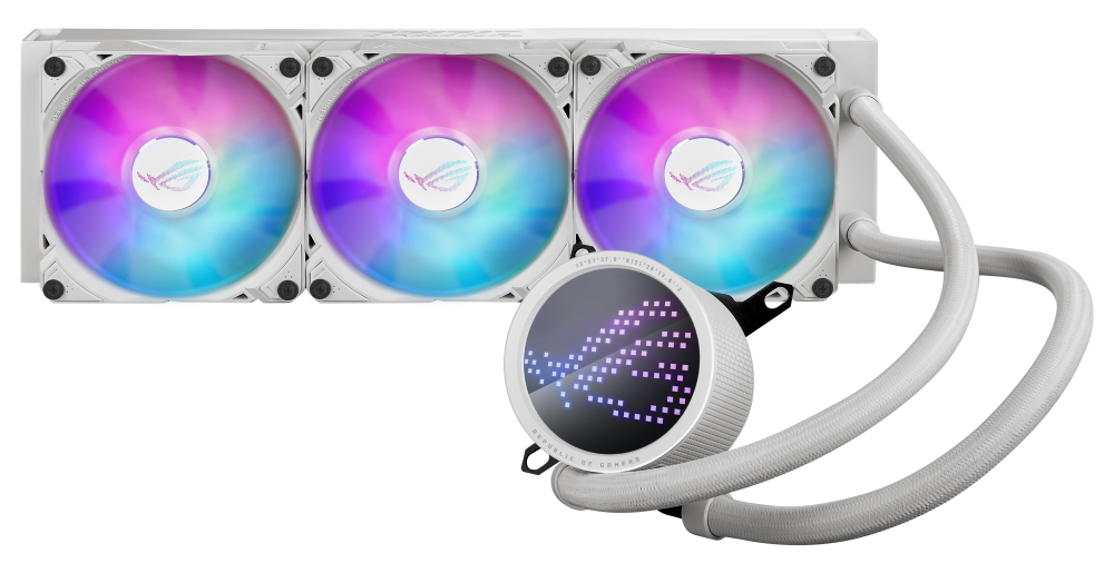 Ryuo III 360 ARGB AIO von vorne mit angeschalteten AniMe Matrix Display