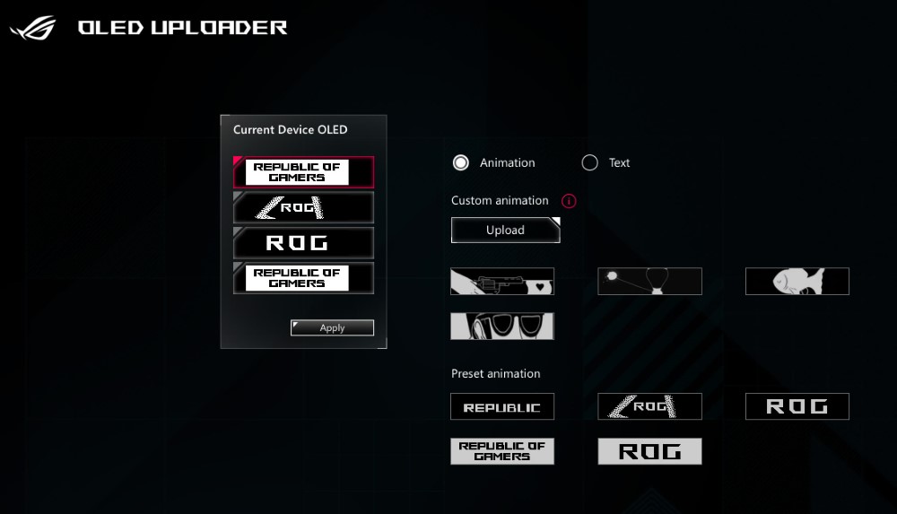 OLEd-Display einstellungen des ROG Raikiri Pro Gamepads in der Armory Crate Software