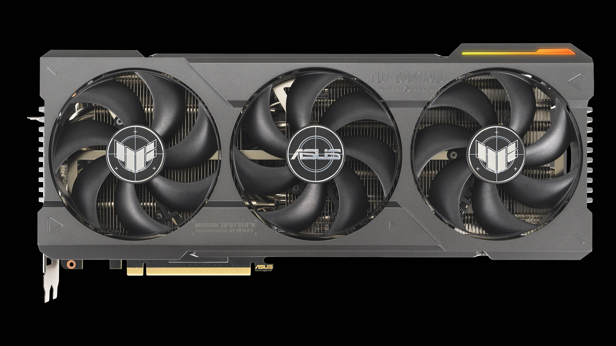 TUF Gaming  GeForce RTX 4080 SUPER graphics card, front view with NVlogo