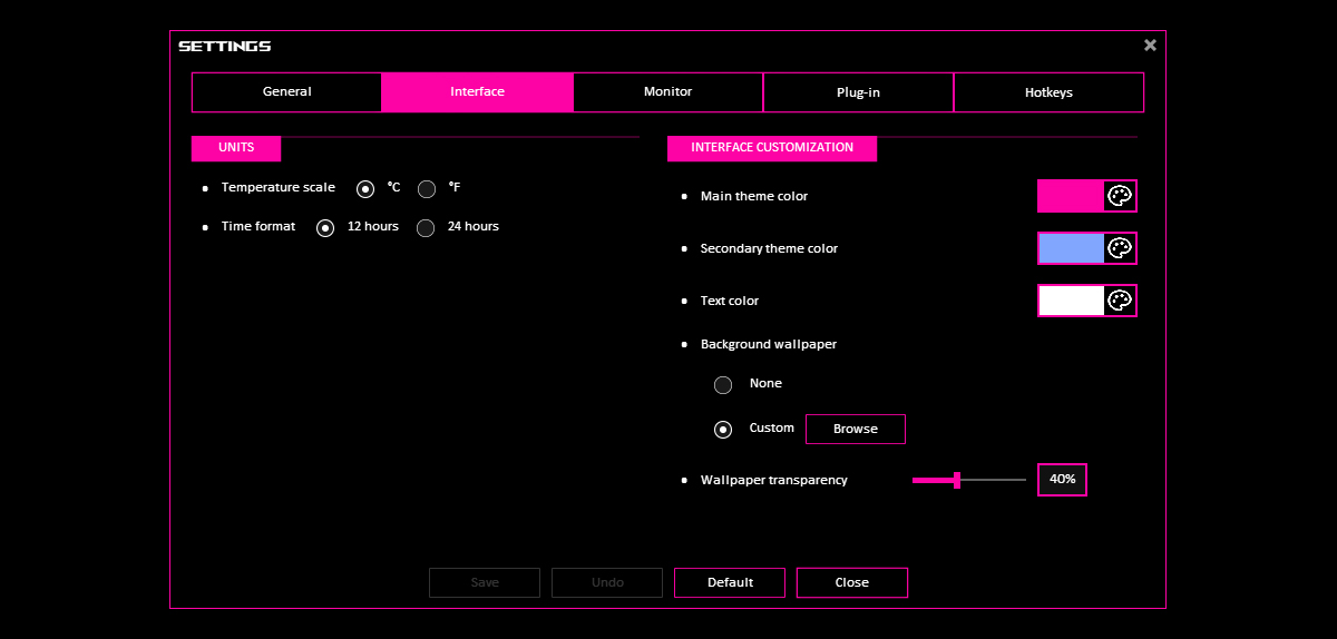 A window showing options to customize GPU Tweak's colors.