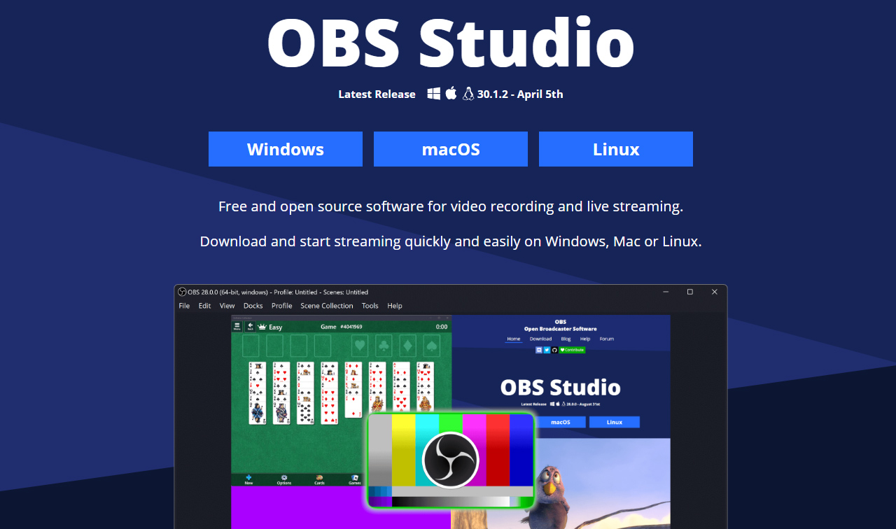 A screenshot of the OBS Studio webpage.