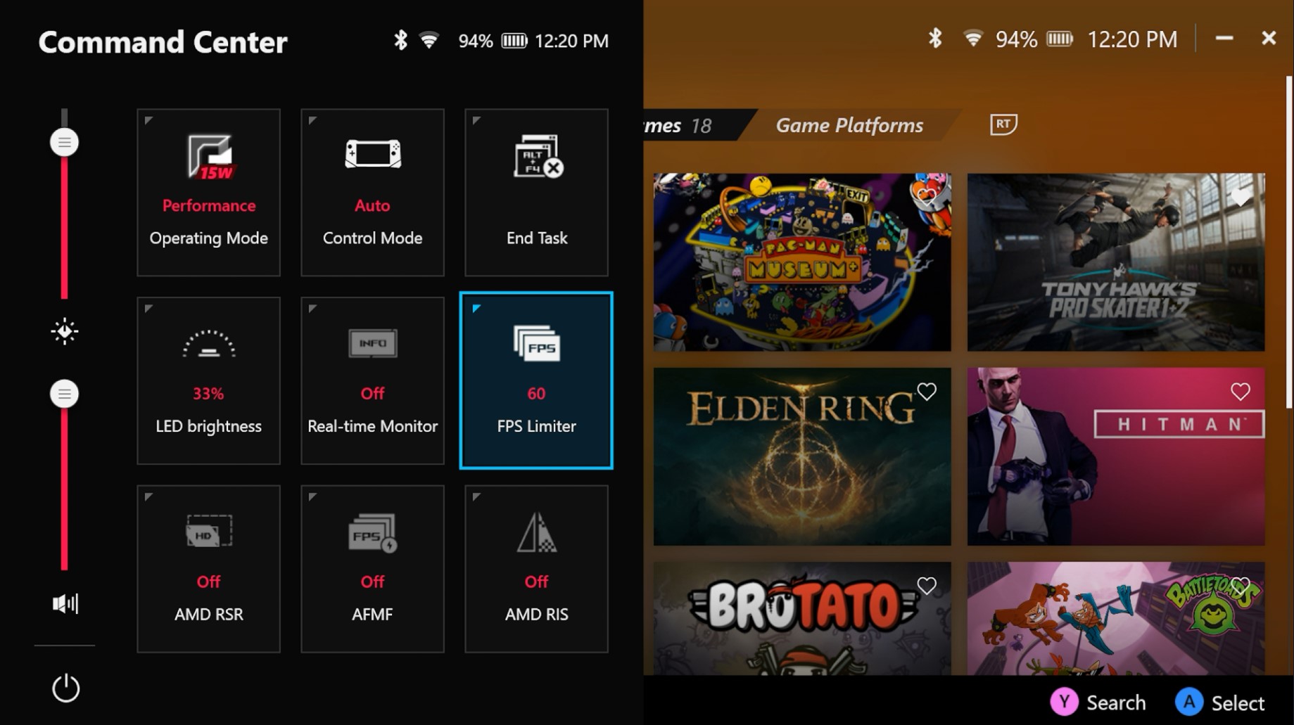 A screenshot of the ROG Ally Command Center.