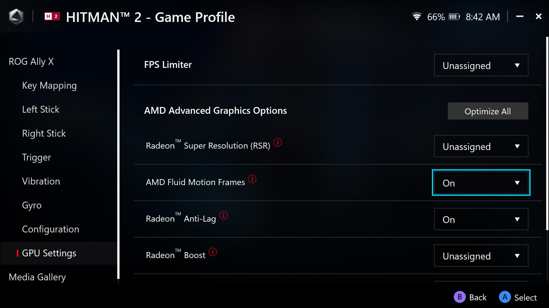 The Game Profile section of Armoury Crate SE.