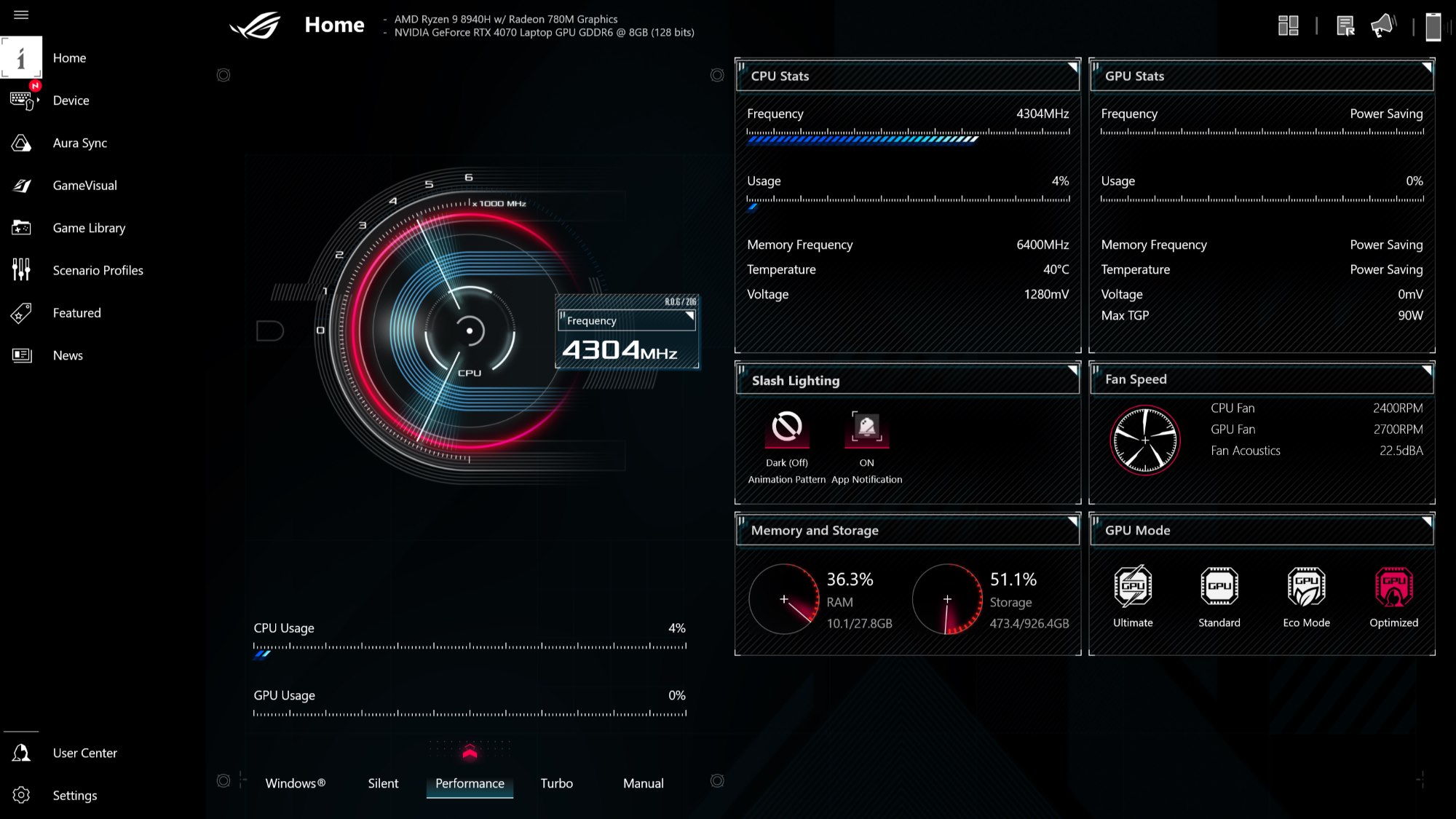 The information pane of the Armoury Crate interface.
