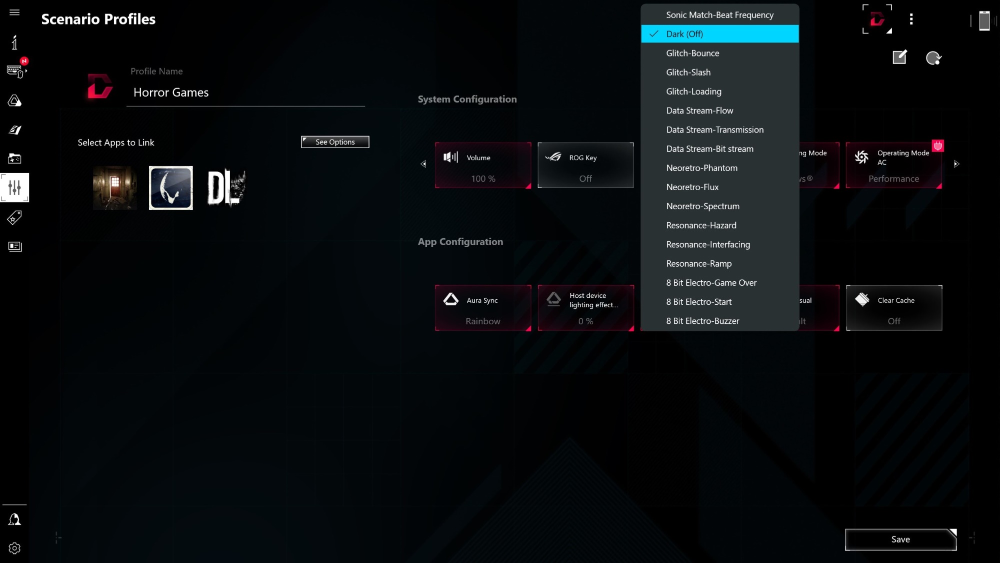 The information pane of the Armoury Crate interface with the 