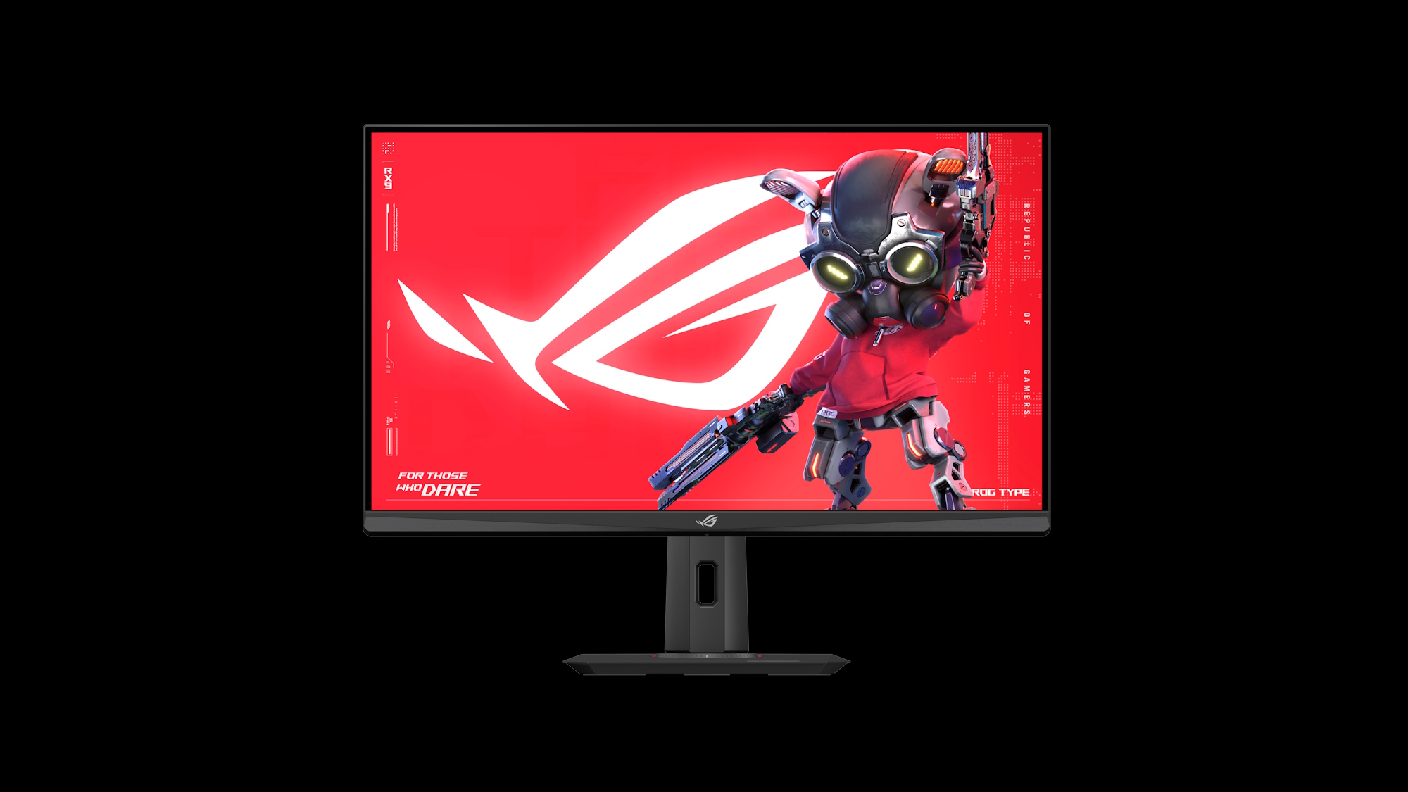 The ROG Strix XG32UCG gaming monitor from a front-facing view