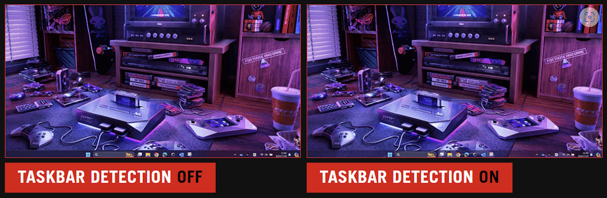 What it looks like to enable taskbar detection