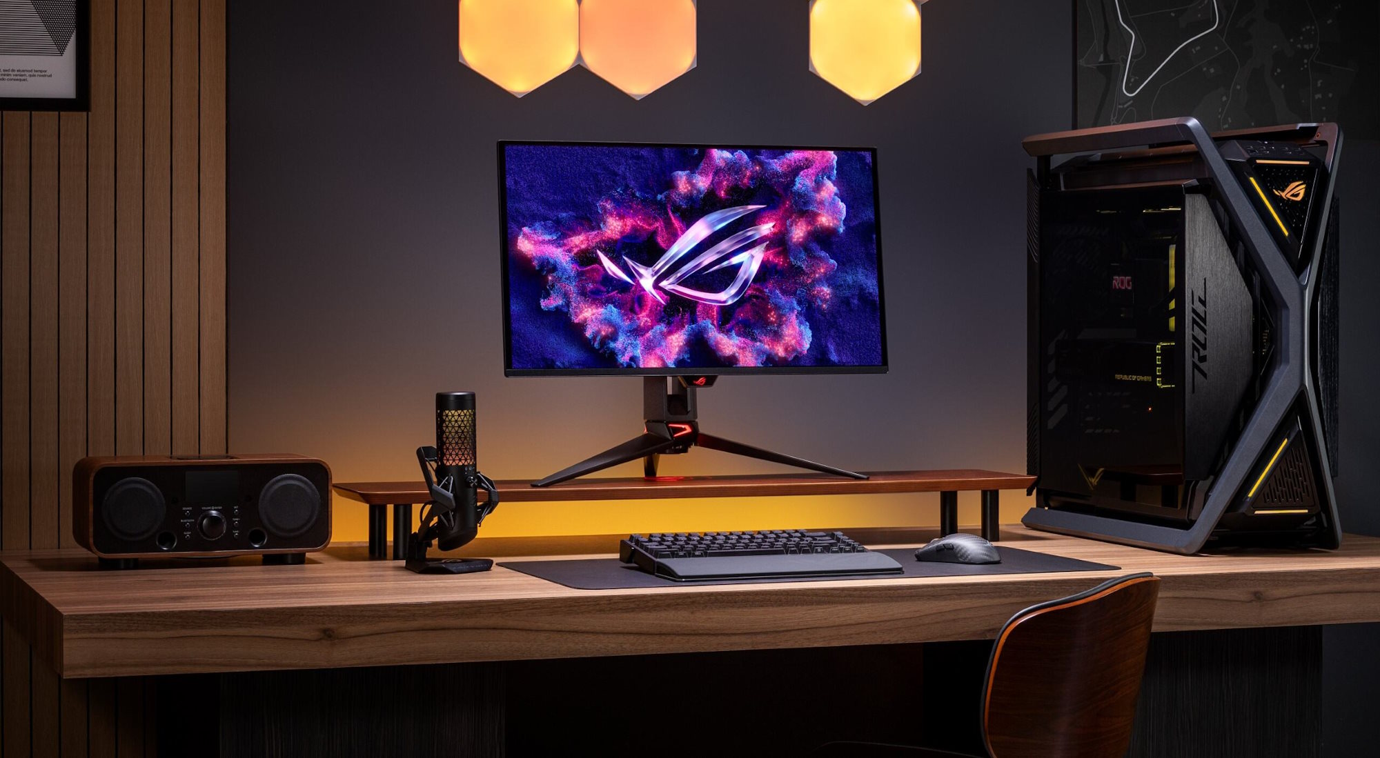 The ROG Swift OLED PG27UCDM in a full gaming PC setup