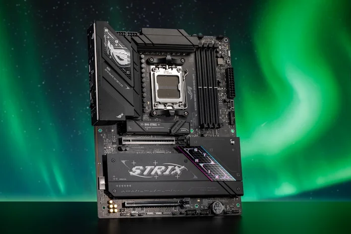 Das ROG-Strix-B850-F vor grünem Polarlicht