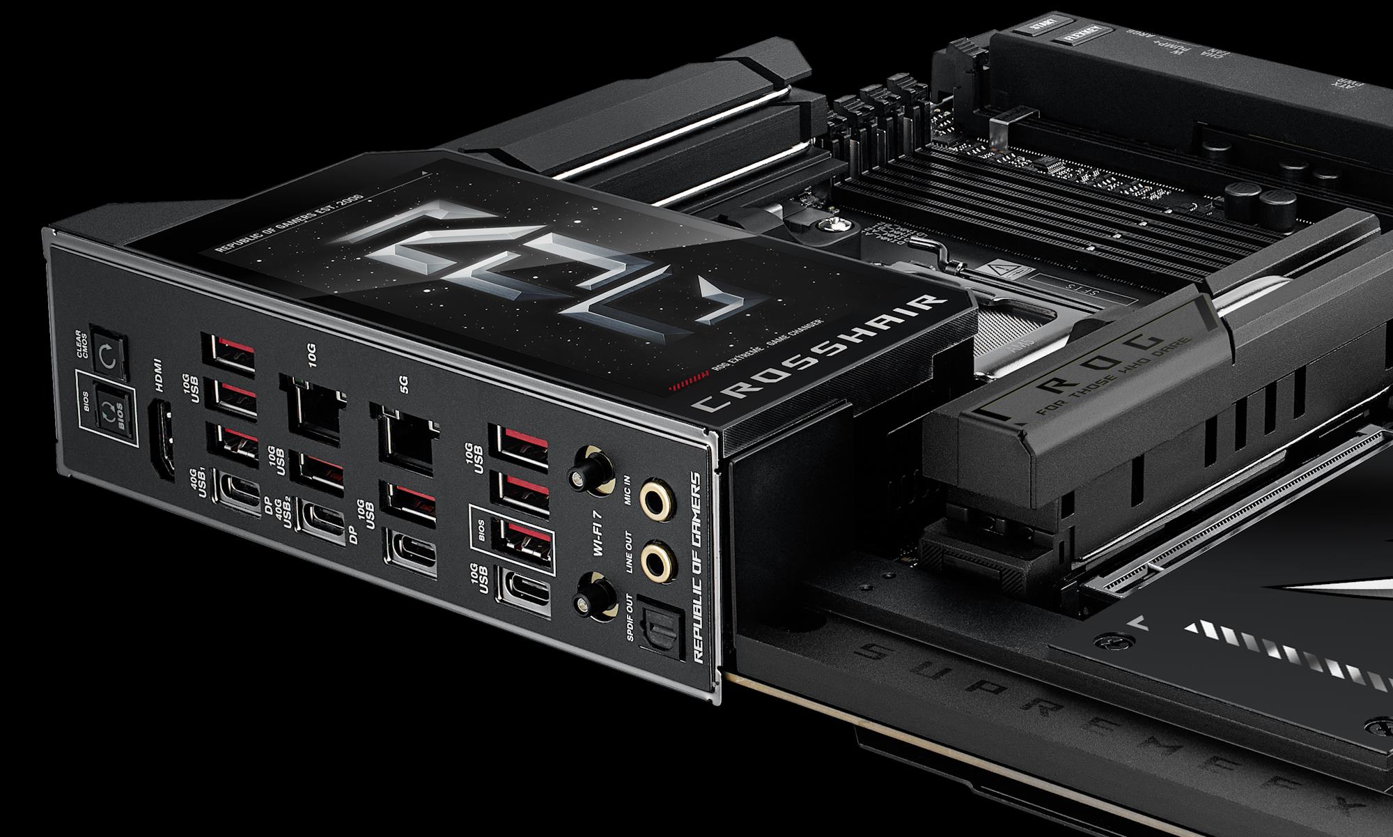 The rear I/O panel of this motherboard