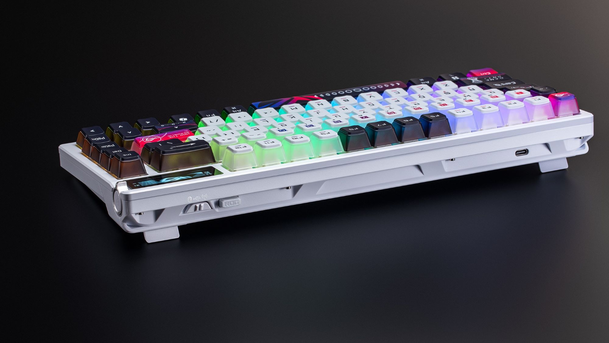 The front of the Moonlight White ROG Azoth X keyboard.