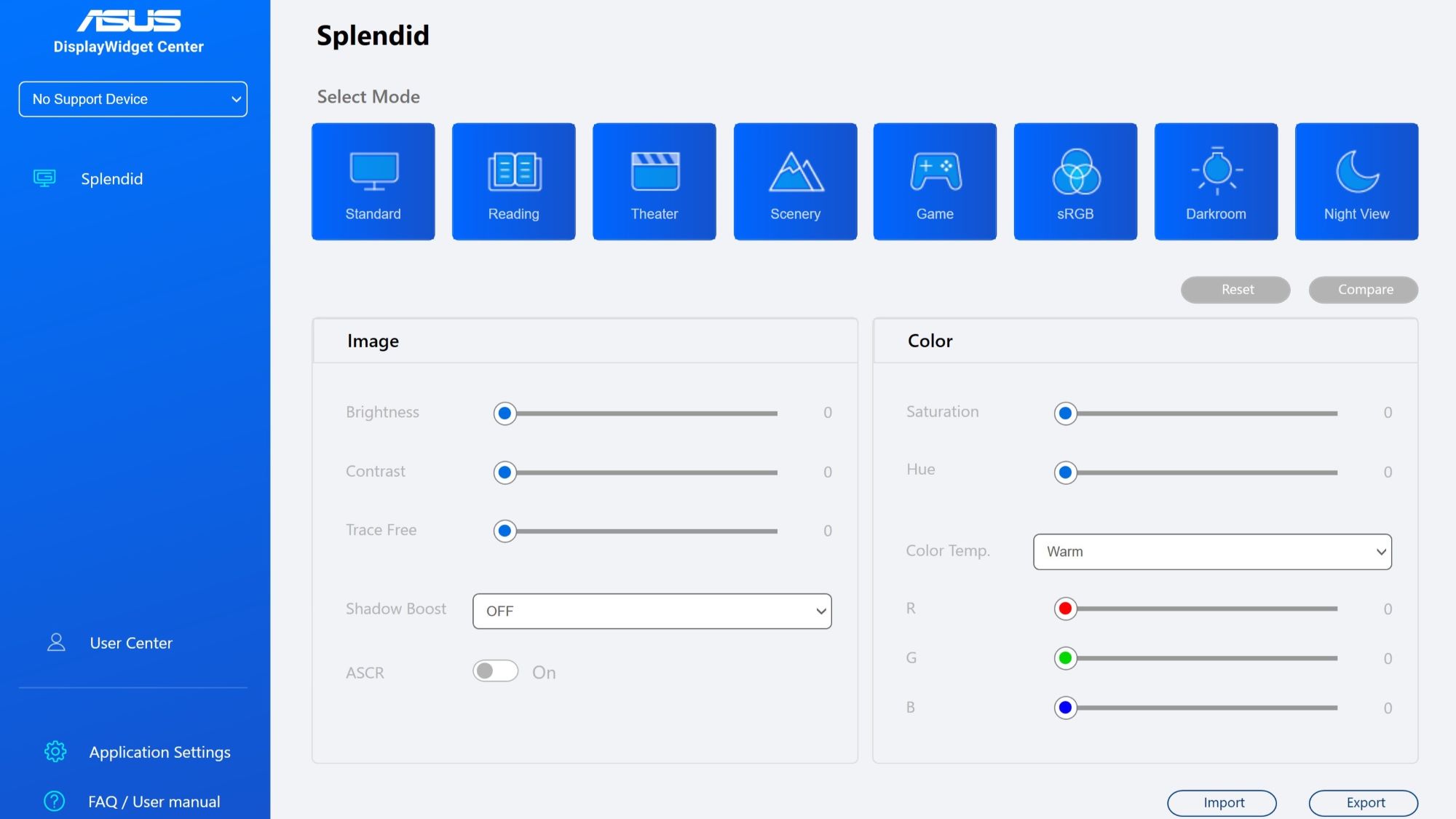 A screenshot of DisplayWidget Center's default window.
