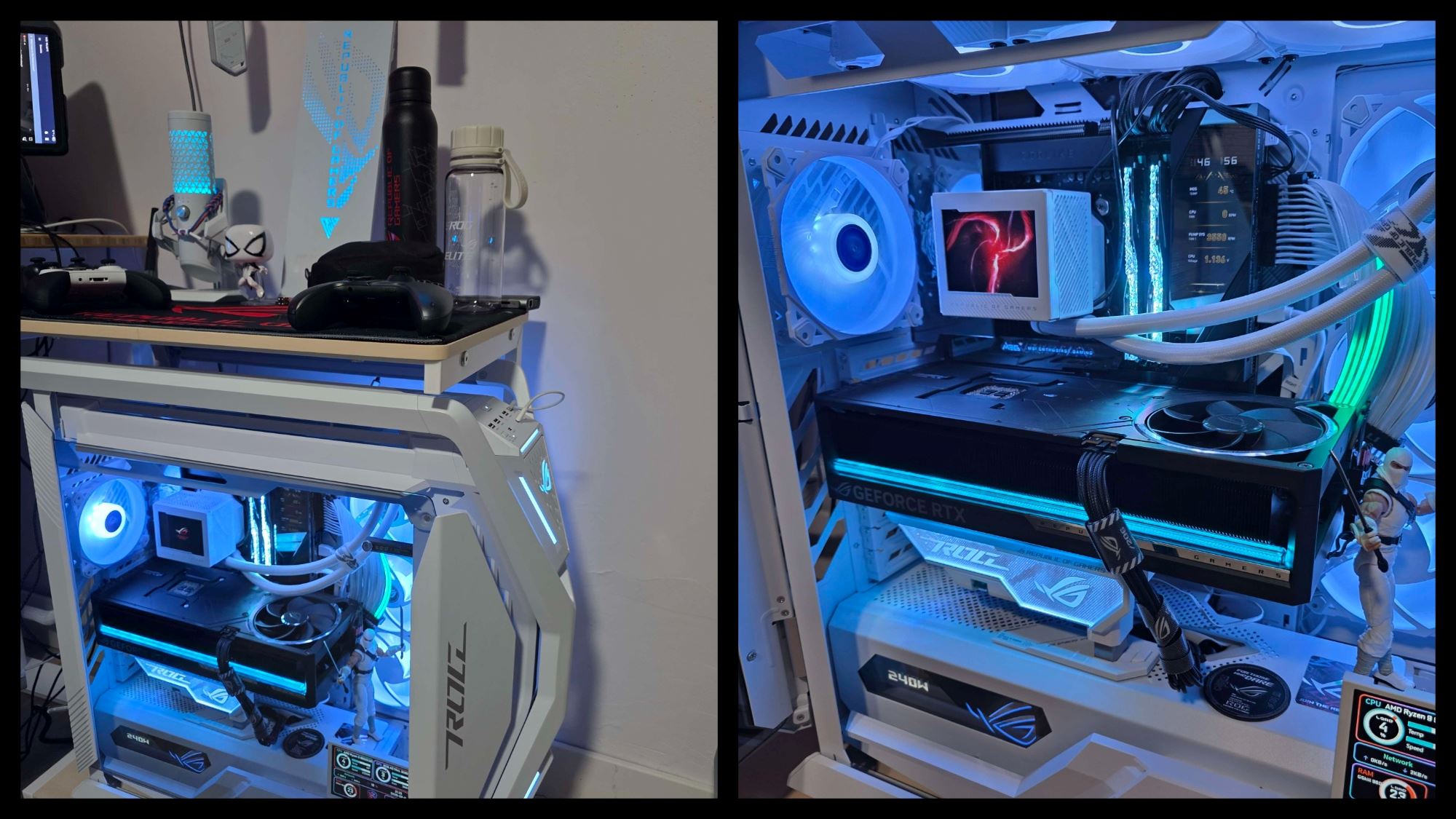 Discord user Kayslay's all-white desktop PC setup complete with white ROG peripherals and accessories.