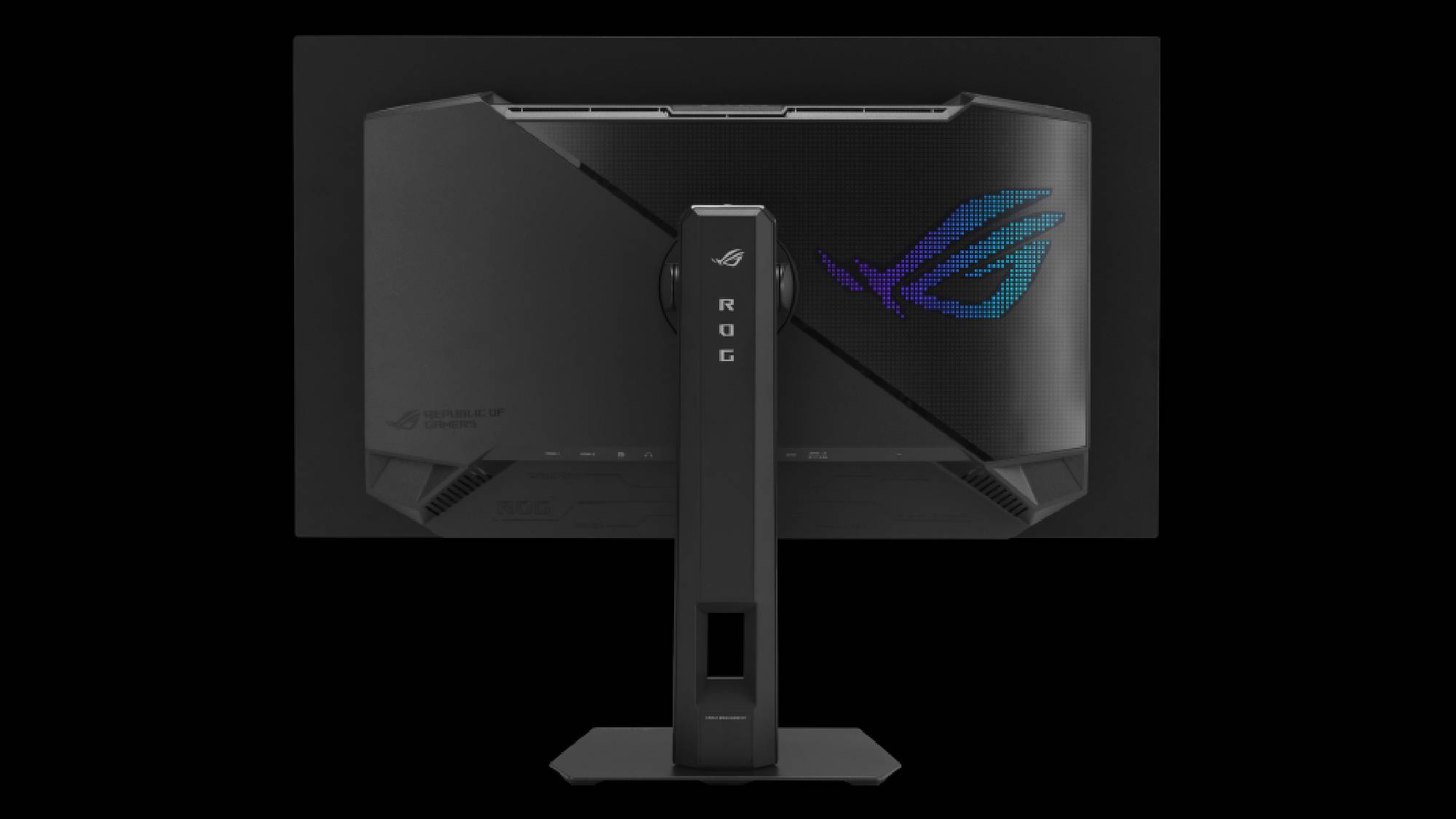 The backside of The ROG Strix OLED XG27AQWMG.