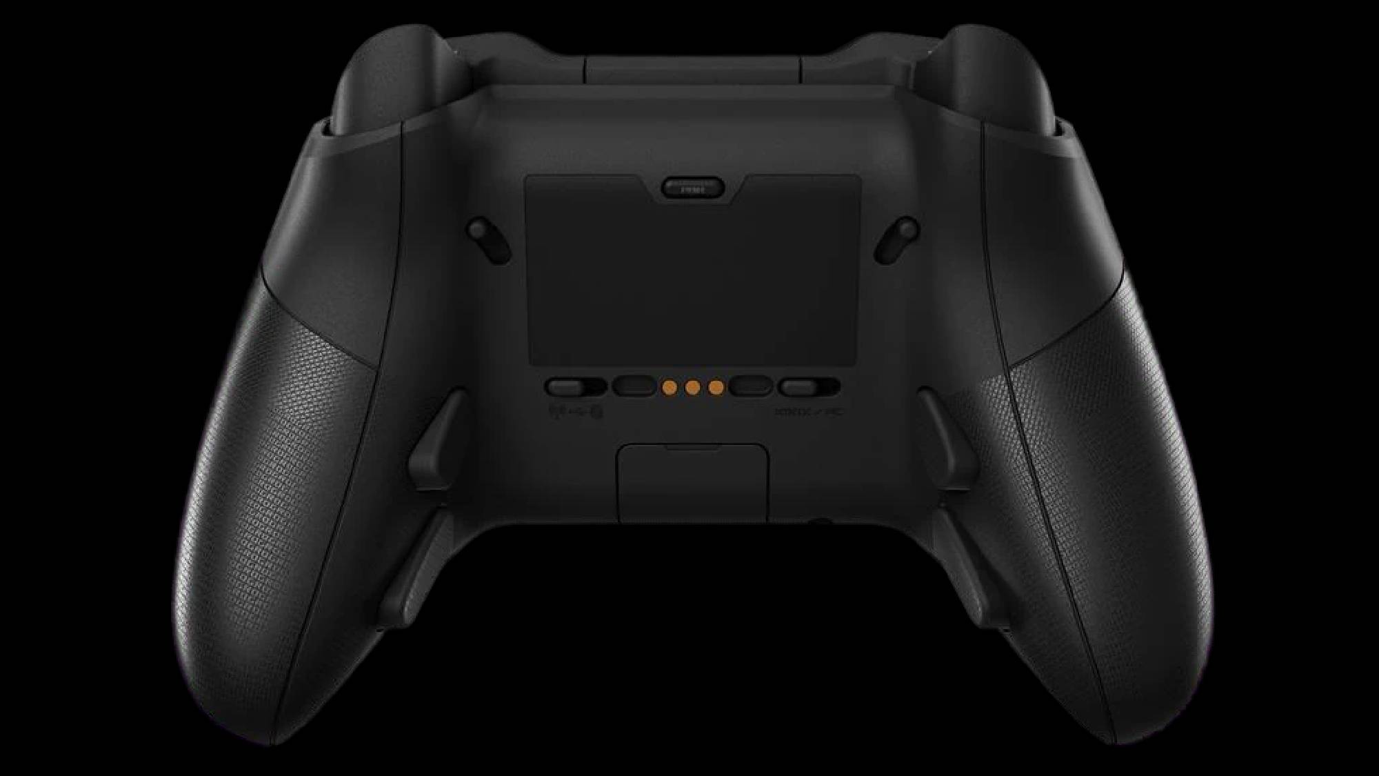 The ROG Raikiri II Xbox Wireless Controller's backside against a black background.