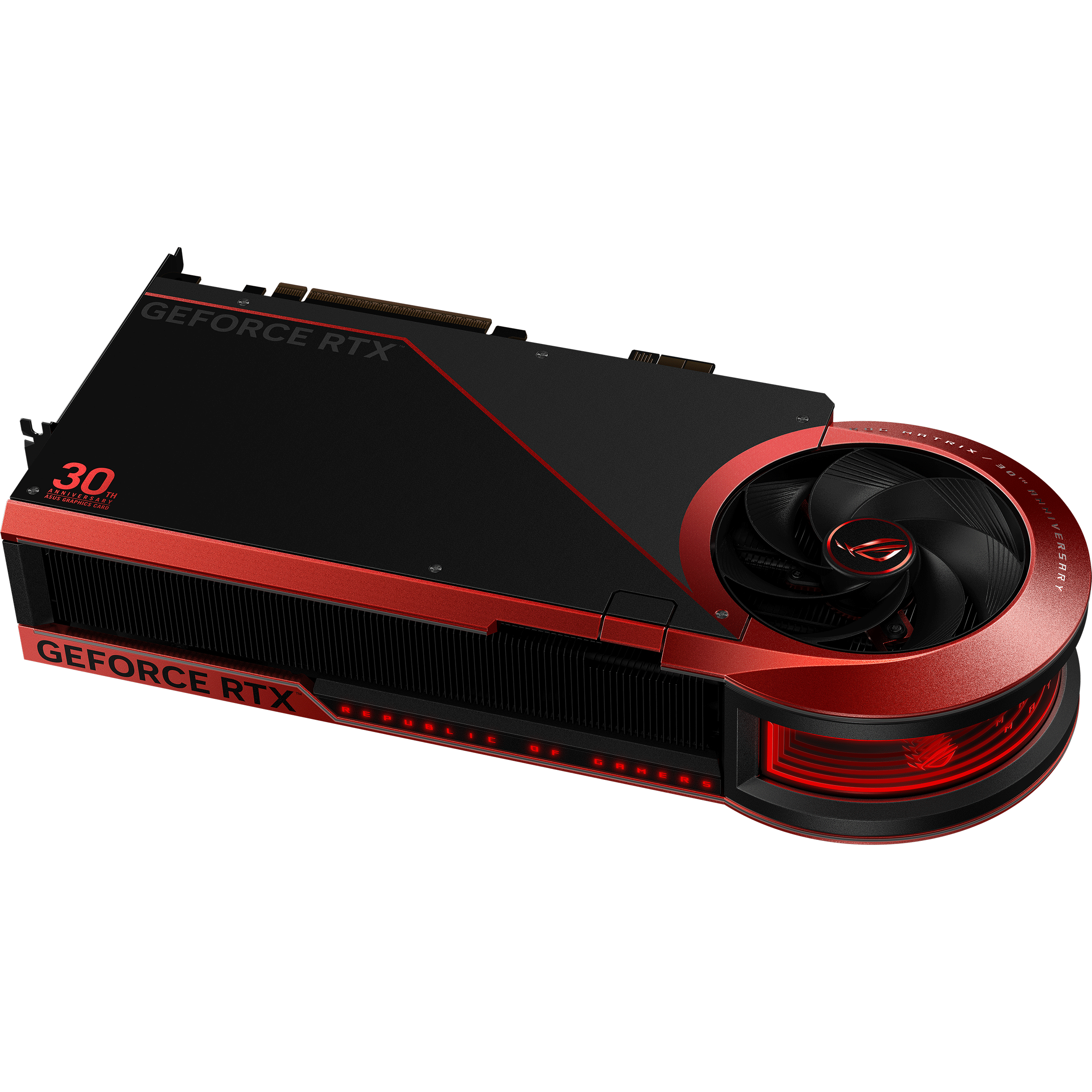 ROG Matrix GeForce RTX 5090 - ASUS Graphics Card 30th Anniversary Edition_Angled Back