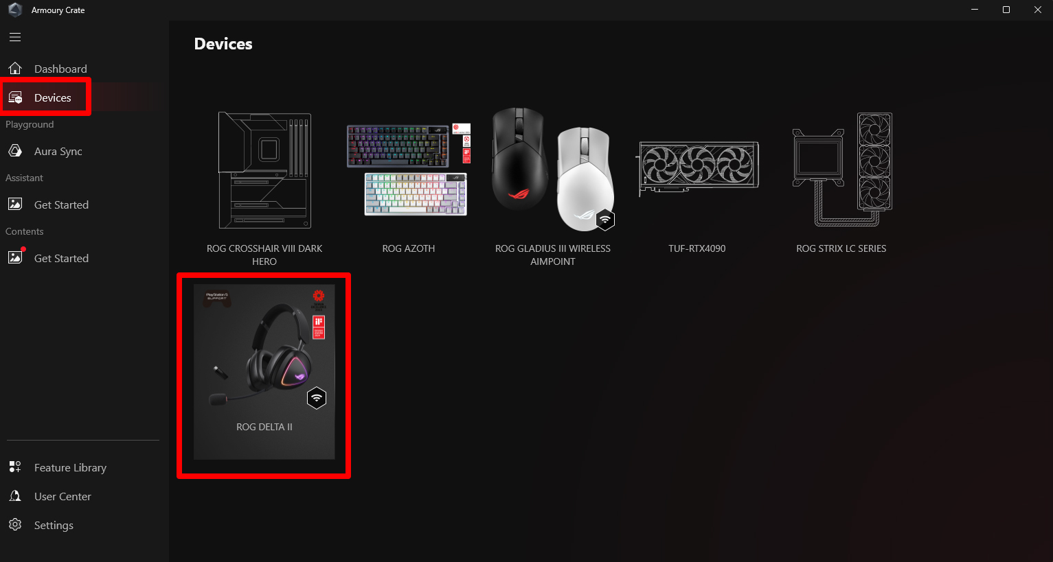 Screenshot der Armoury Crate Software