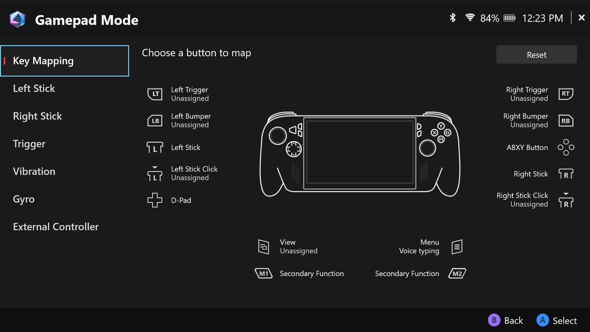 A screenshot of Armoury Crate SE's button remapping options
