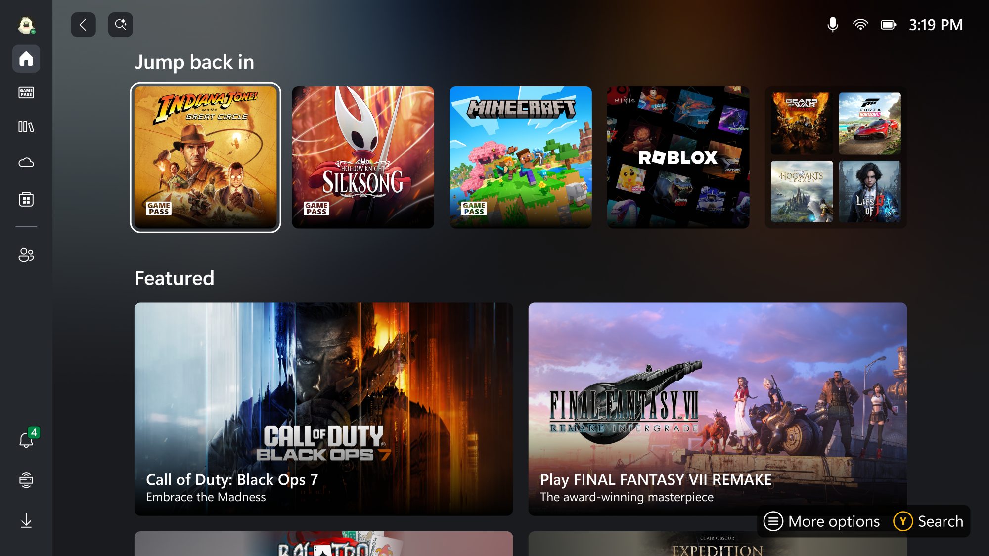 A screenshot of the Xbox home interface with recently played games