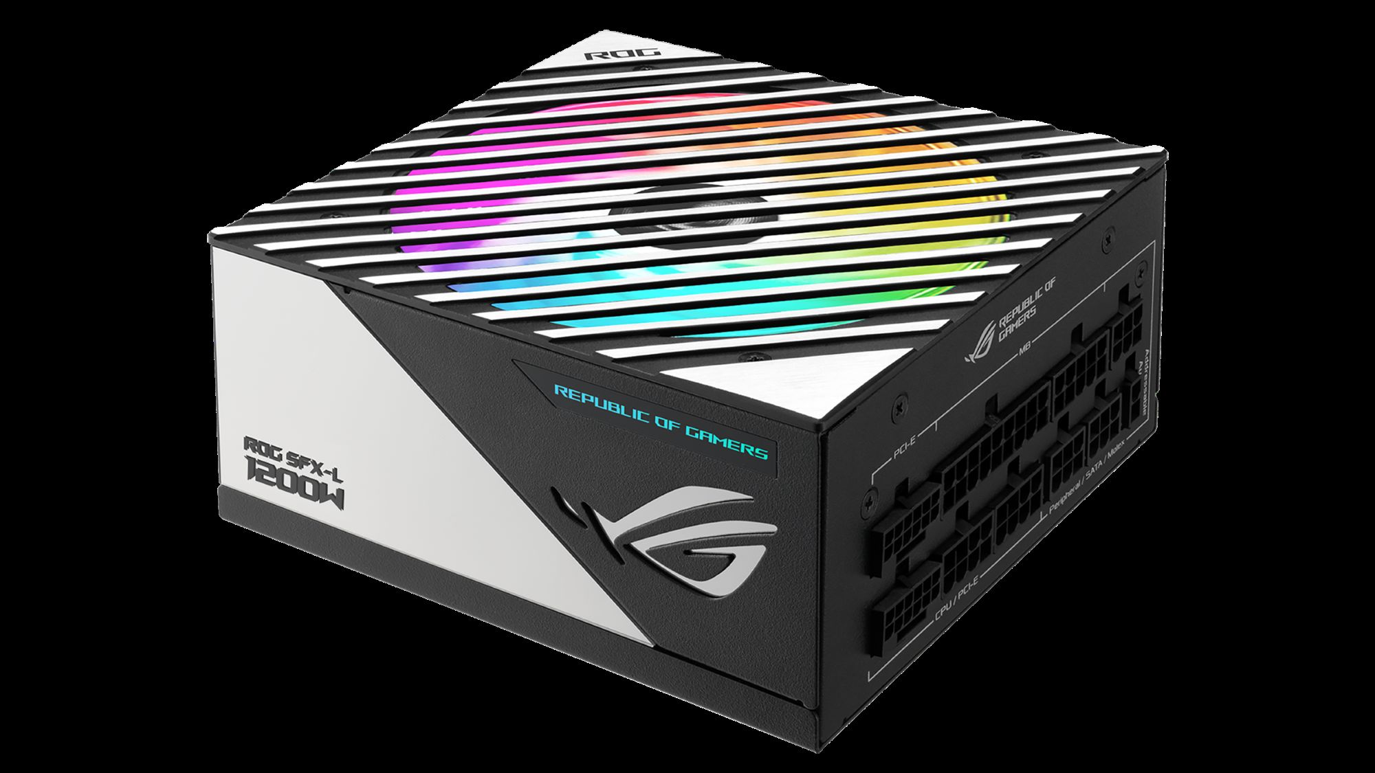 Ein ROG Loki PC-Netzteil in der schrägen Frontansicht