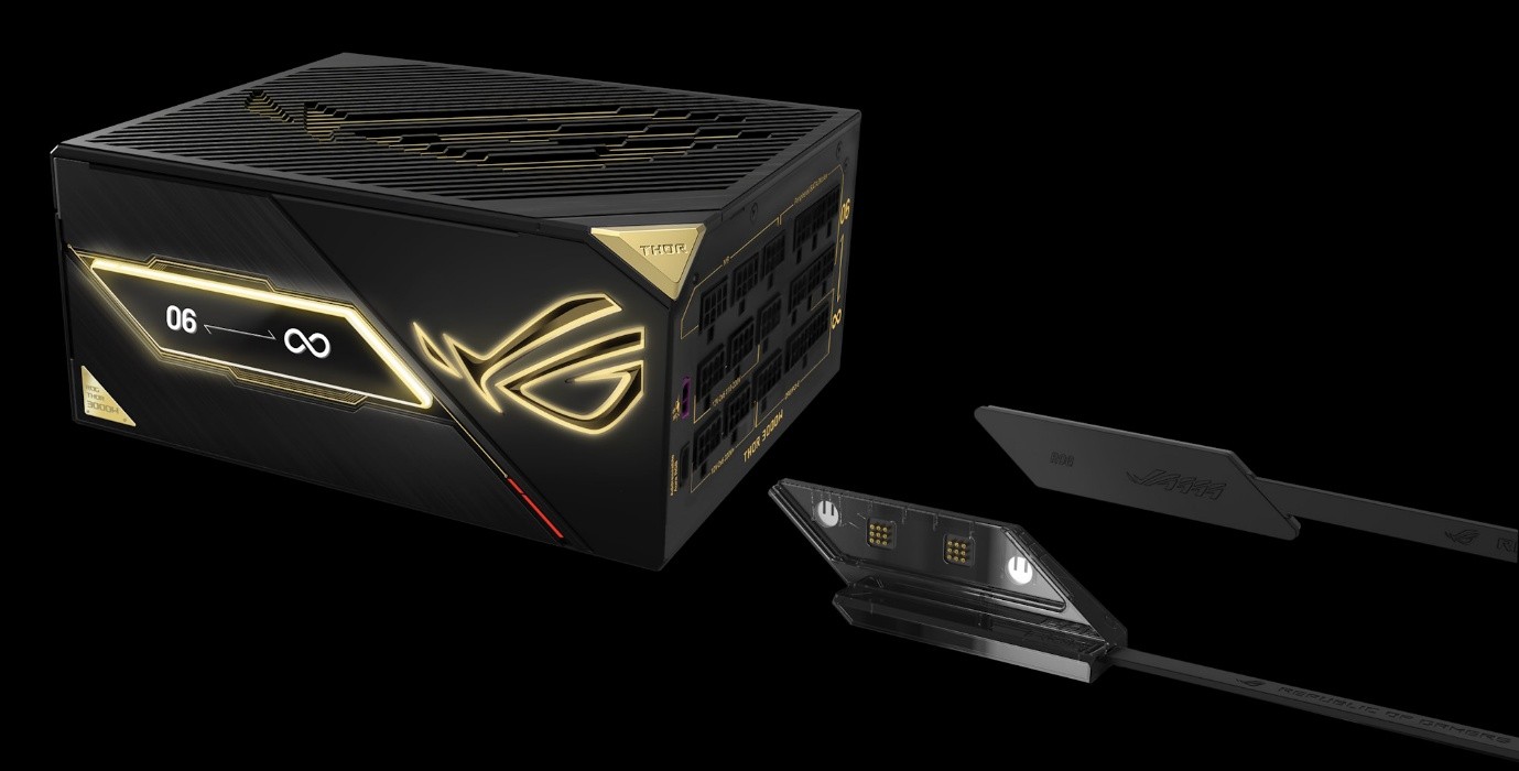 Ein ROG Thor 3000W Titanium III Edition 20 mit OLED-Display-Extender