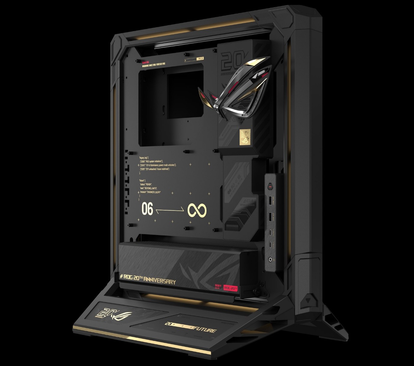 Ein ROG GR20 Edition 20 PC Gehäuse aufrecht stehend