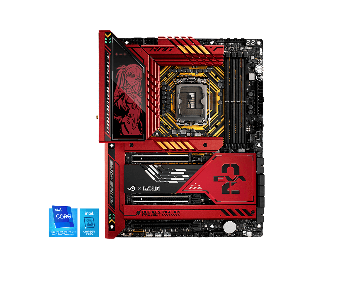 ROG MAXIMUS Z790 HERO EVA-02 EDITION front view with Intel 12th/13th Gen and 790 logos