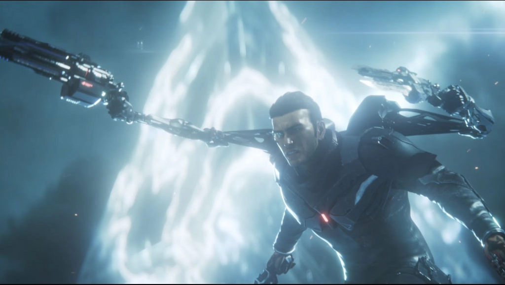 Image of HORSEMAN holding two guns on each of his four hands.