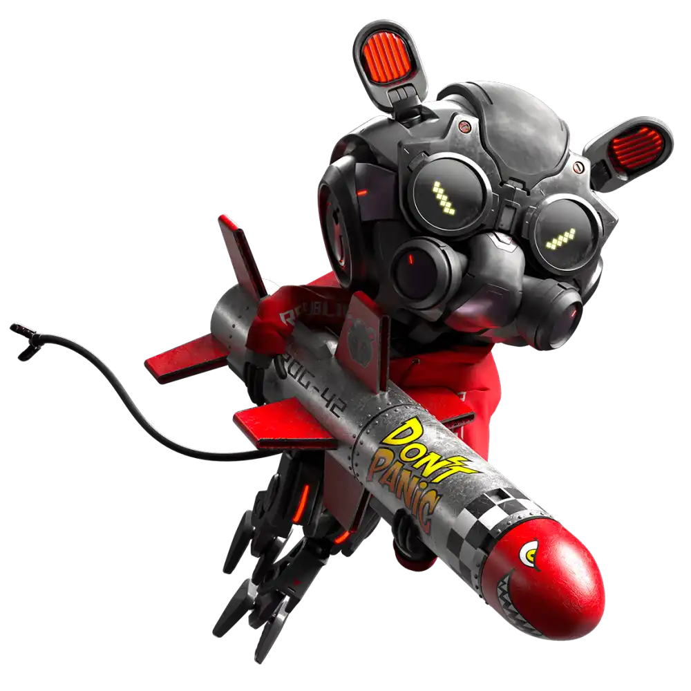 Close-up view of the character, OMNI.