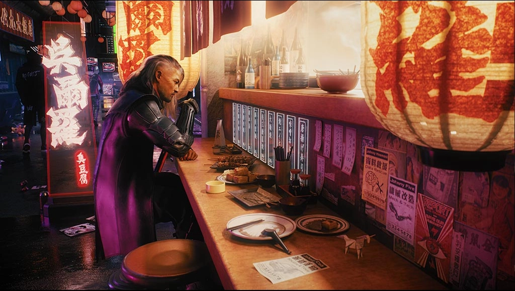 Image of AKIRA sipping sake at a Japanese bar.