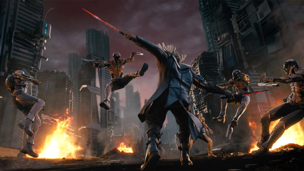 Image of AKIRA swinging hs knifes to knock out the enemies.