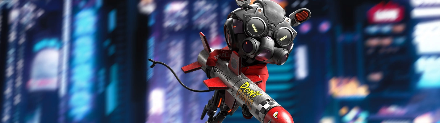 Close-up view of the character, OMNI.