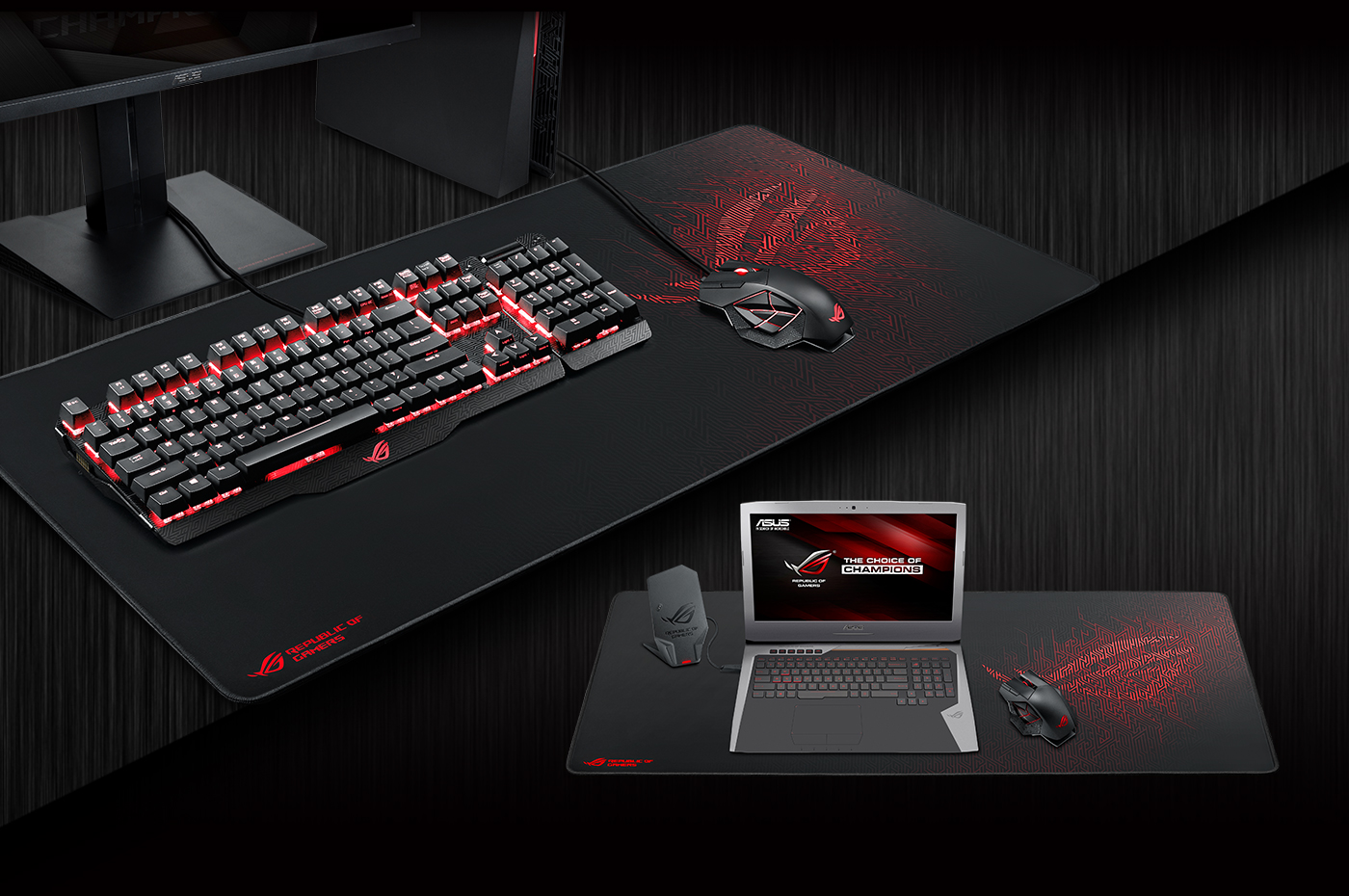 The ROG Sheath is large enough to accommodate a keyboard and mouse and The ROG Sheath is large enough to accomodadte an ROG laptop, mouse, and ROG Phone stand