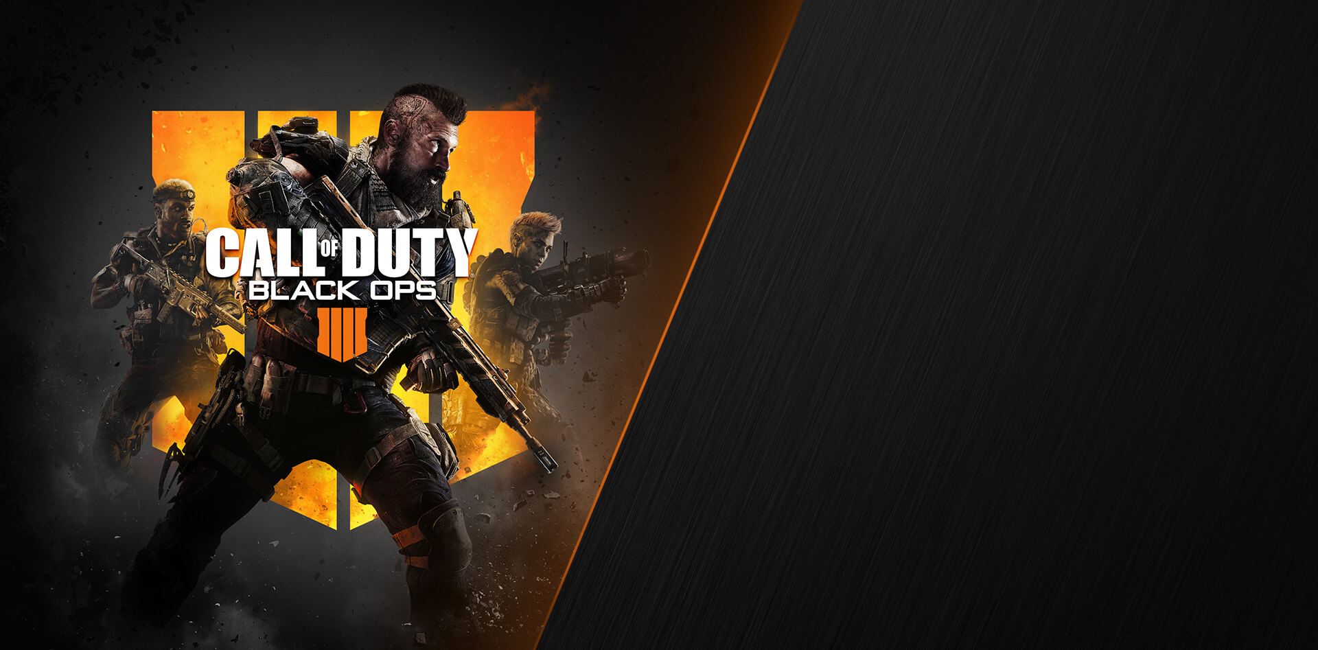 The main game visual of Call of duty black ops, there are three game characters in front of the yellow logo.